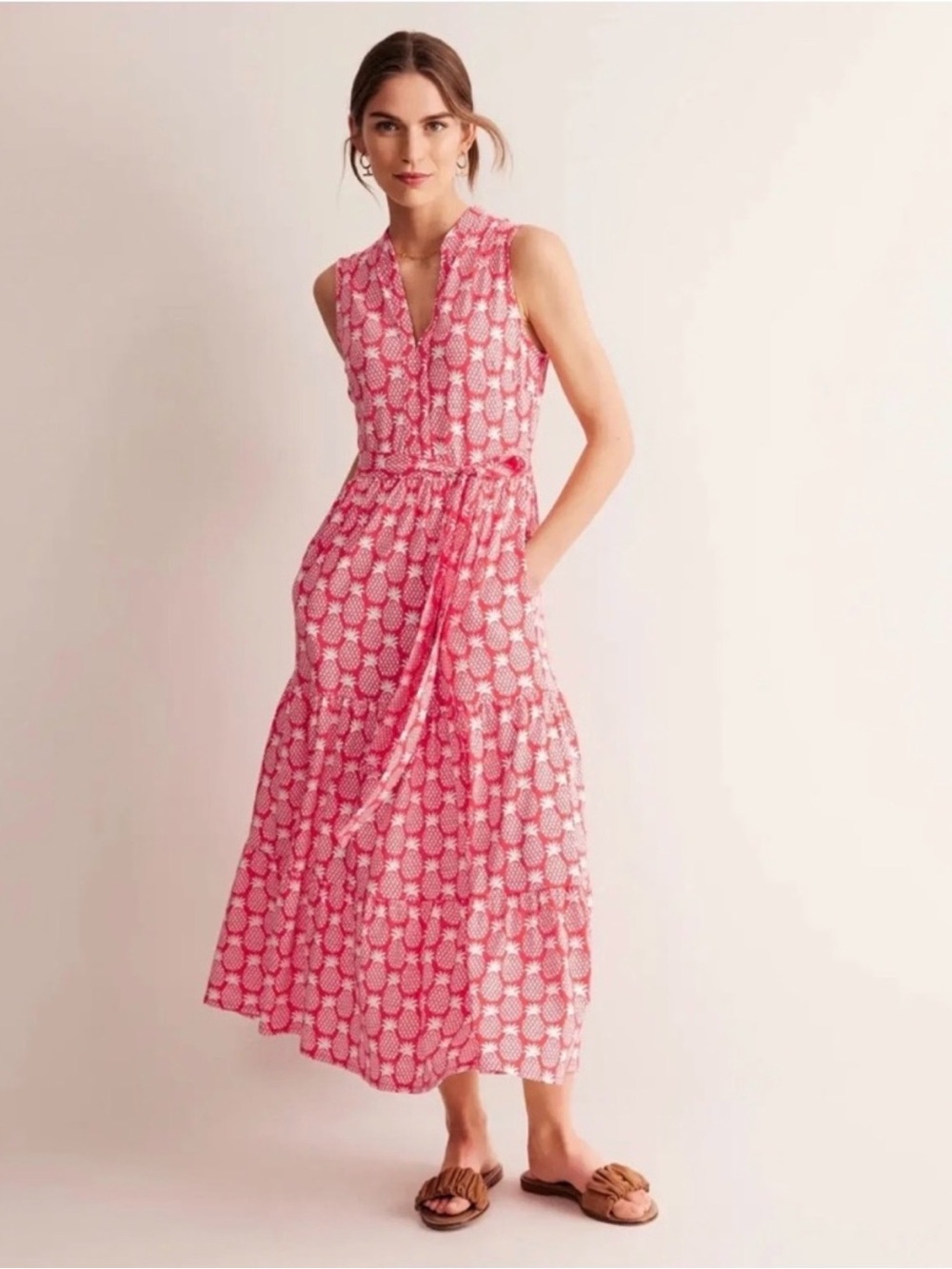 Boden Red Sleeveless Pineapple-Print Maxi Dress 16-18R